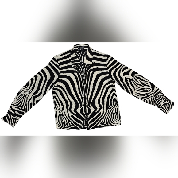 Laurèl by Escada Womens Silk Zebra Animal Print Button Blouse Top Shirt Sz 34/S - Picture 11 of 14
